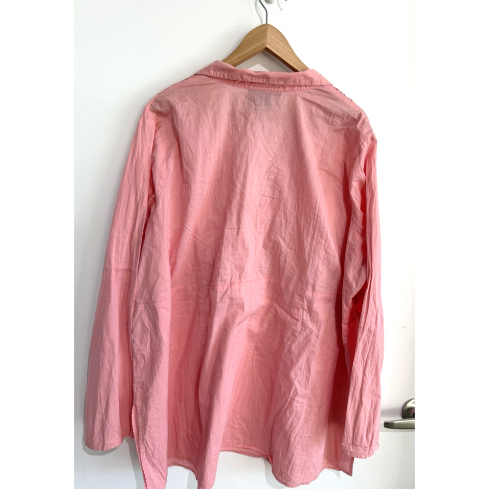 Coral Pink V neck Embroidered Chic lagenlook cotton top tunic Cotton size-26 - Picture 4 of 9